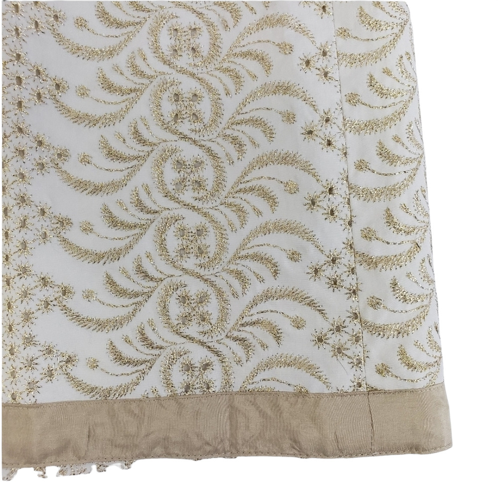 Banana Republic Pencil Skirt Size 6 Embroidered Gold Metallic Accent Ivory - Picture 6 of 8